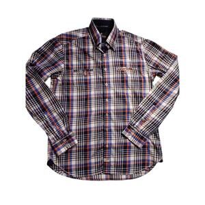 Chemise Fellows United homme Médium M à carreaux bleu noir orange